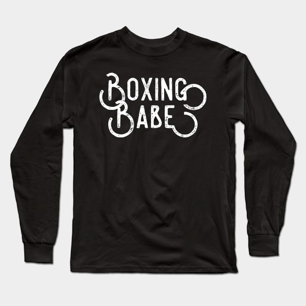 Boxing babe white distressed text female fighter design for women boxers Long Sleeve T-Shirt by BlueLightDesign